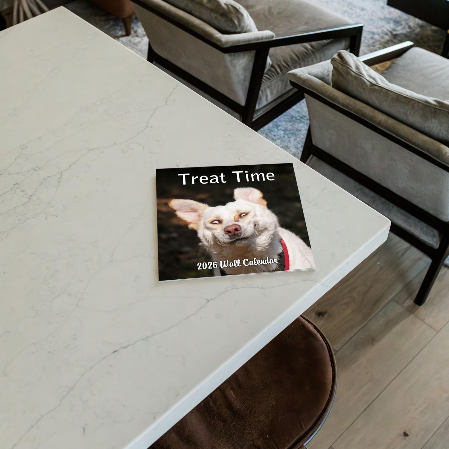 2026 Treat Time Monthly Wall Calendar - Dogs Making Funny Faces Trying to Catch Treats | 12" x 24" | Funny Dog Calendar September 2025 - December 2026