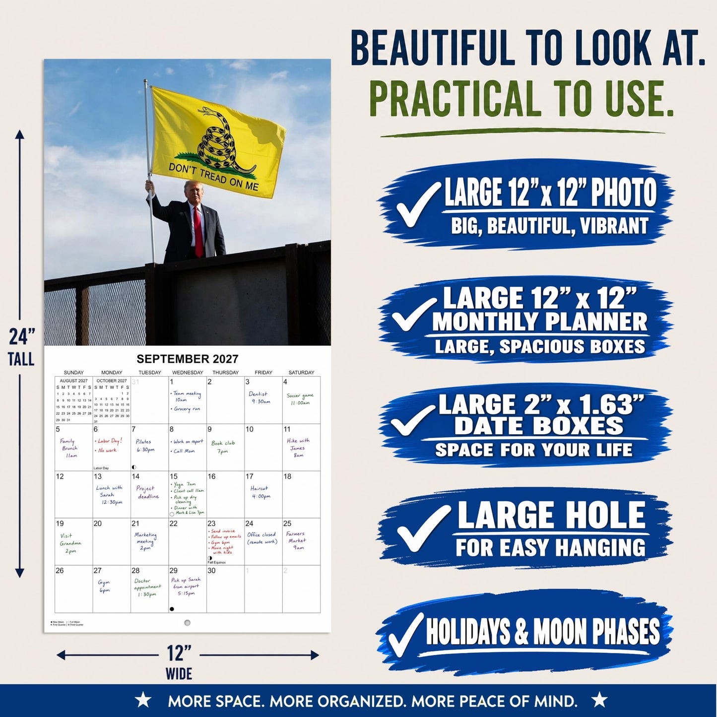 Based Trump Funny Monthly Wall Calendar 2027 | 12" x 24" | Prank Gift White Elephant or Gag Gift Calendar 2026-2027