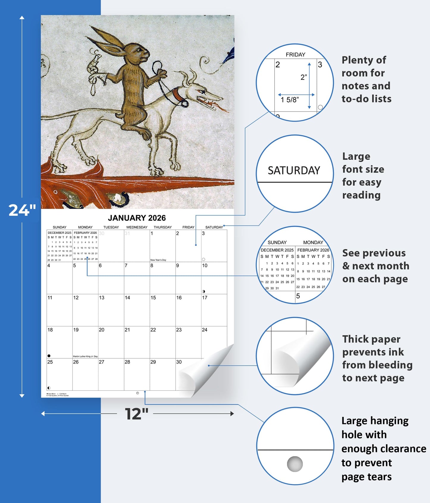 2026 History's Oddest Dog Art Monthly Wall Calendar - Ugly Dog Paintings through the Ages | 12" x 24" | White Elephant or Gag Gift Funny Calendar 2025-2026