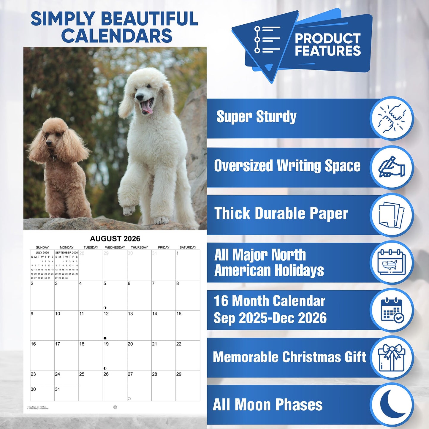 2026 Poodles Monthly Wall Calendar | 12" x 24" | Dogs Calendar 2025-2026