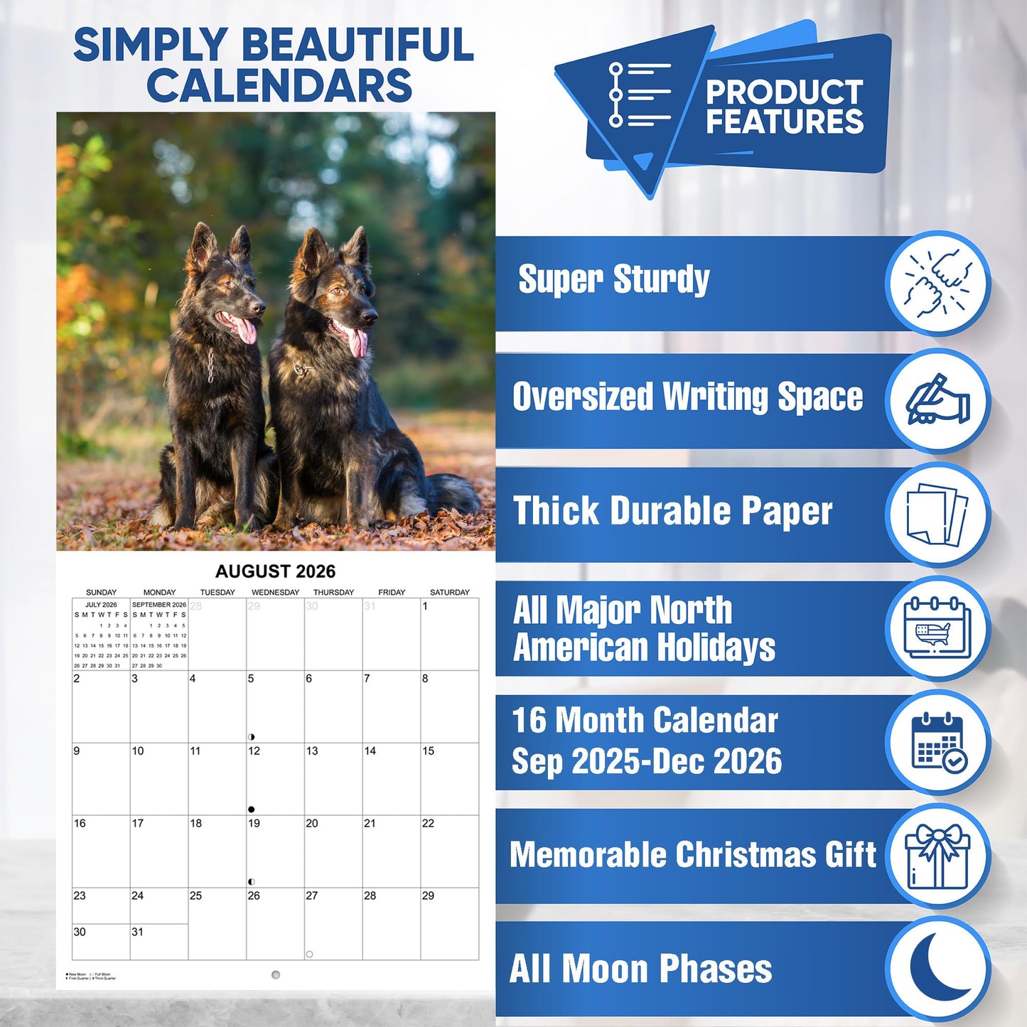 2026 German Shepherds Monthly Wall Calendar | 12" x 24" | Dog Calendar September 2025 - December 2026