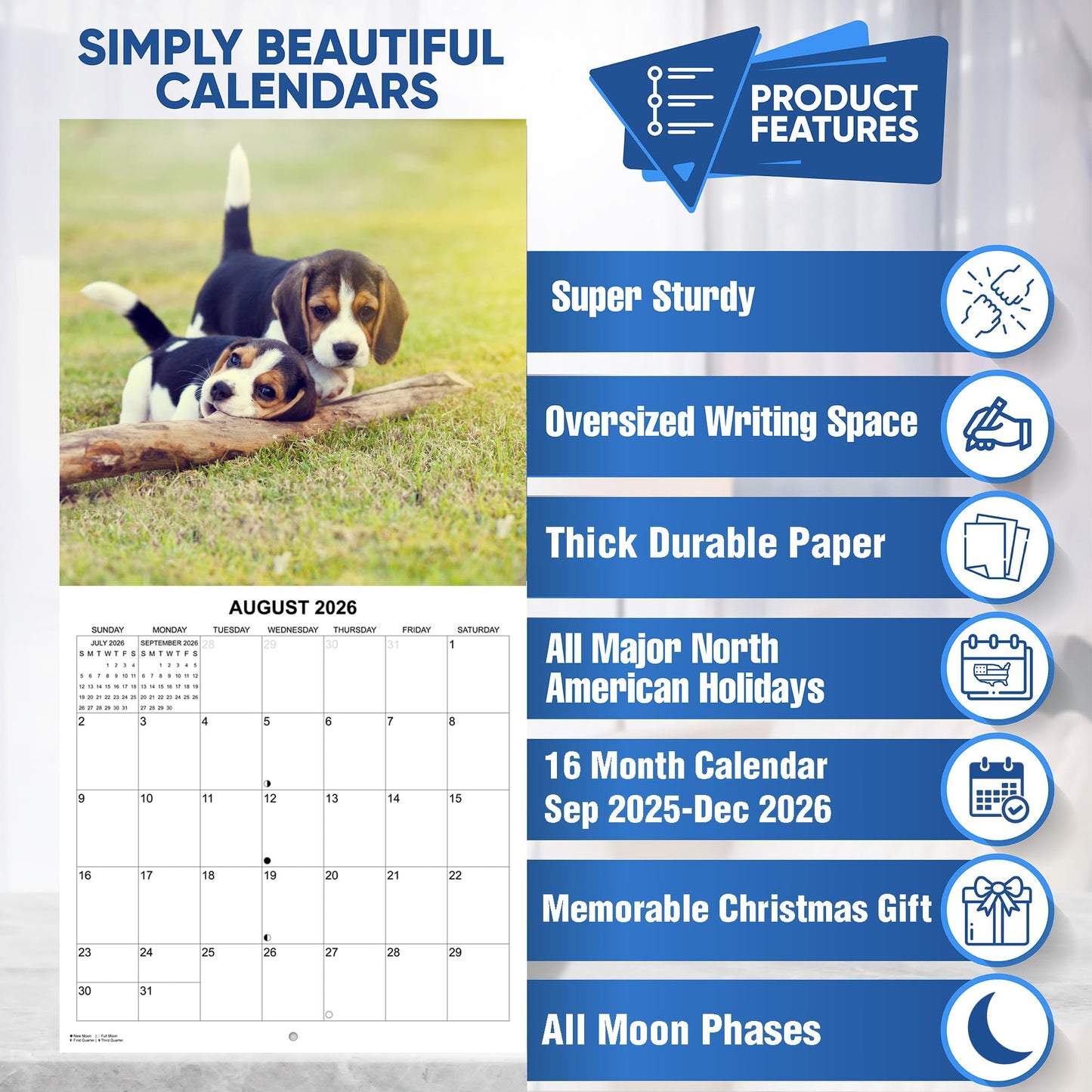 2026 Beagles Monthly Wall Calendar | 12" x 24" | Dogs Calendar September 2025- December 2026
