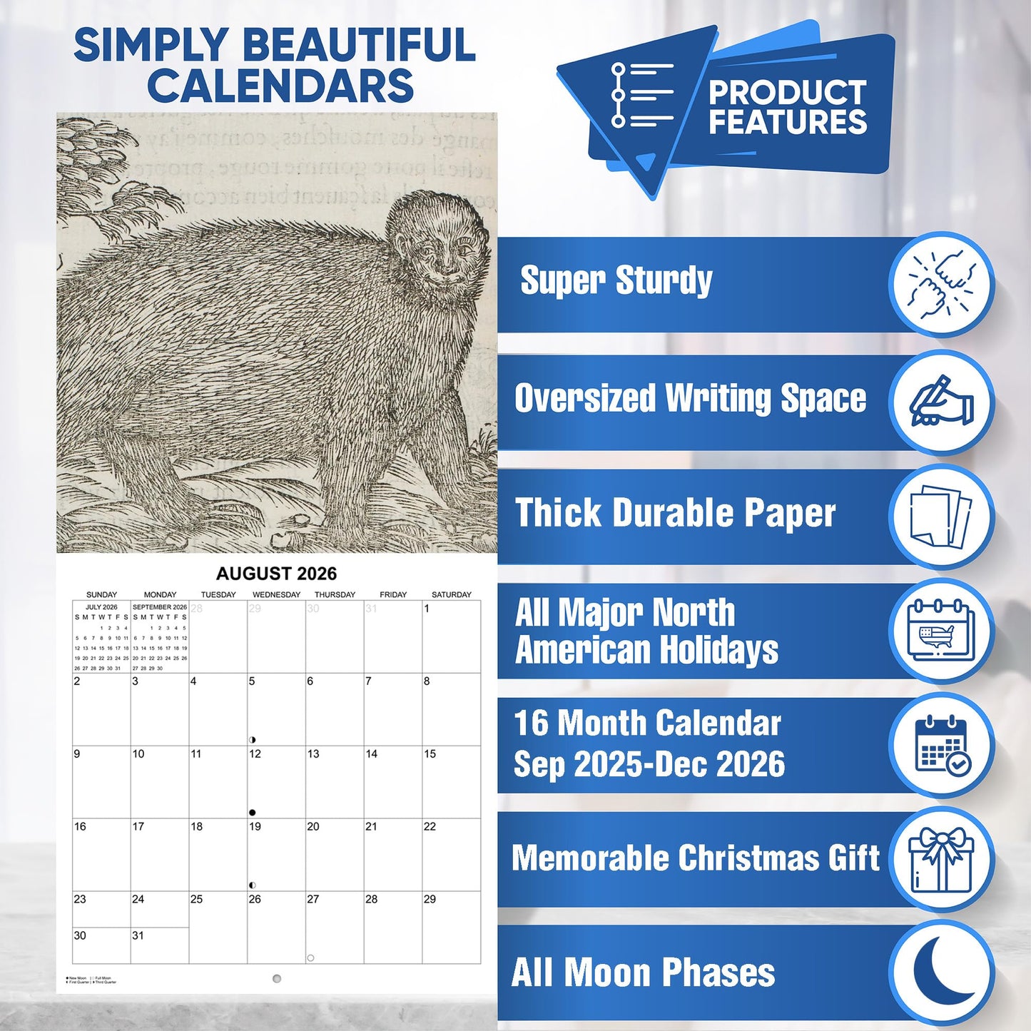 2026 History's Oddest Animal Art Monthly Wall Calendar | 12" x 24" | White Elephant or Gag Gift Funny Calendar 2025-2026