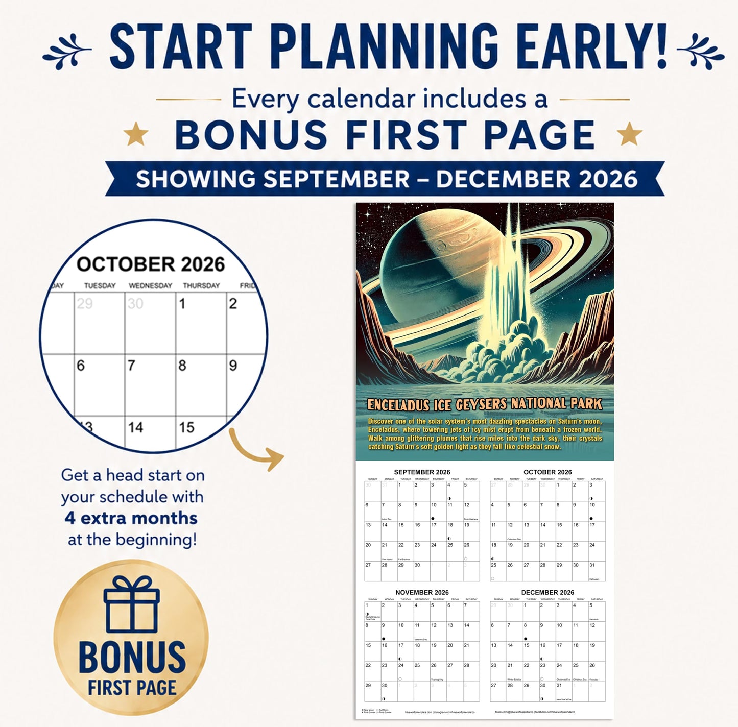 2027 National Parks of the Solar System Monthly Wall Calendar | Fun Gift Calendar 2026-2027