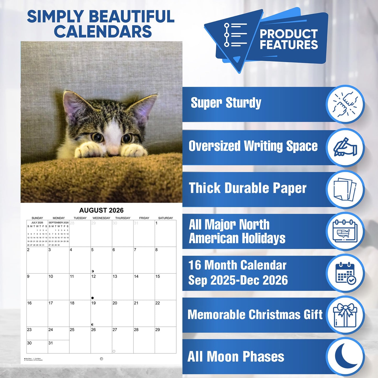 2026 Kittens Monthly Wall Calendar | 12" x 24" | Thick Sturdy Paper | Cute Cats Calendar 2025-2026
