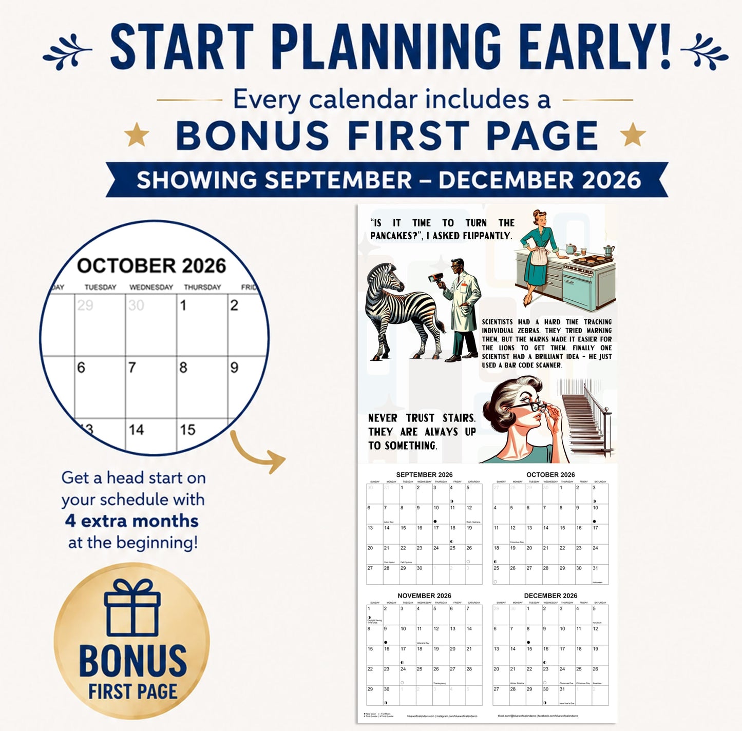 2027 Dad Jokes Funny Monthly Wall Calendar | Vintage Style Drawings | Funny Gift Calendar 2026-2027
