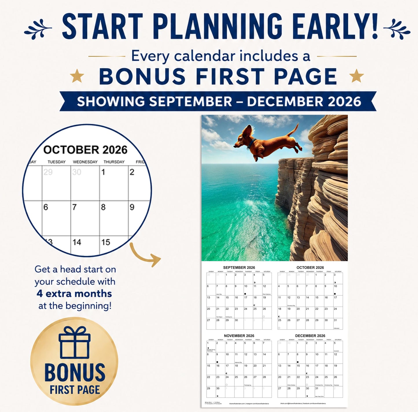 2027 Extreme Sports Dogs Edition Monthly Wall Calendar | Funny Dog Calendar September 2026 - December 2027