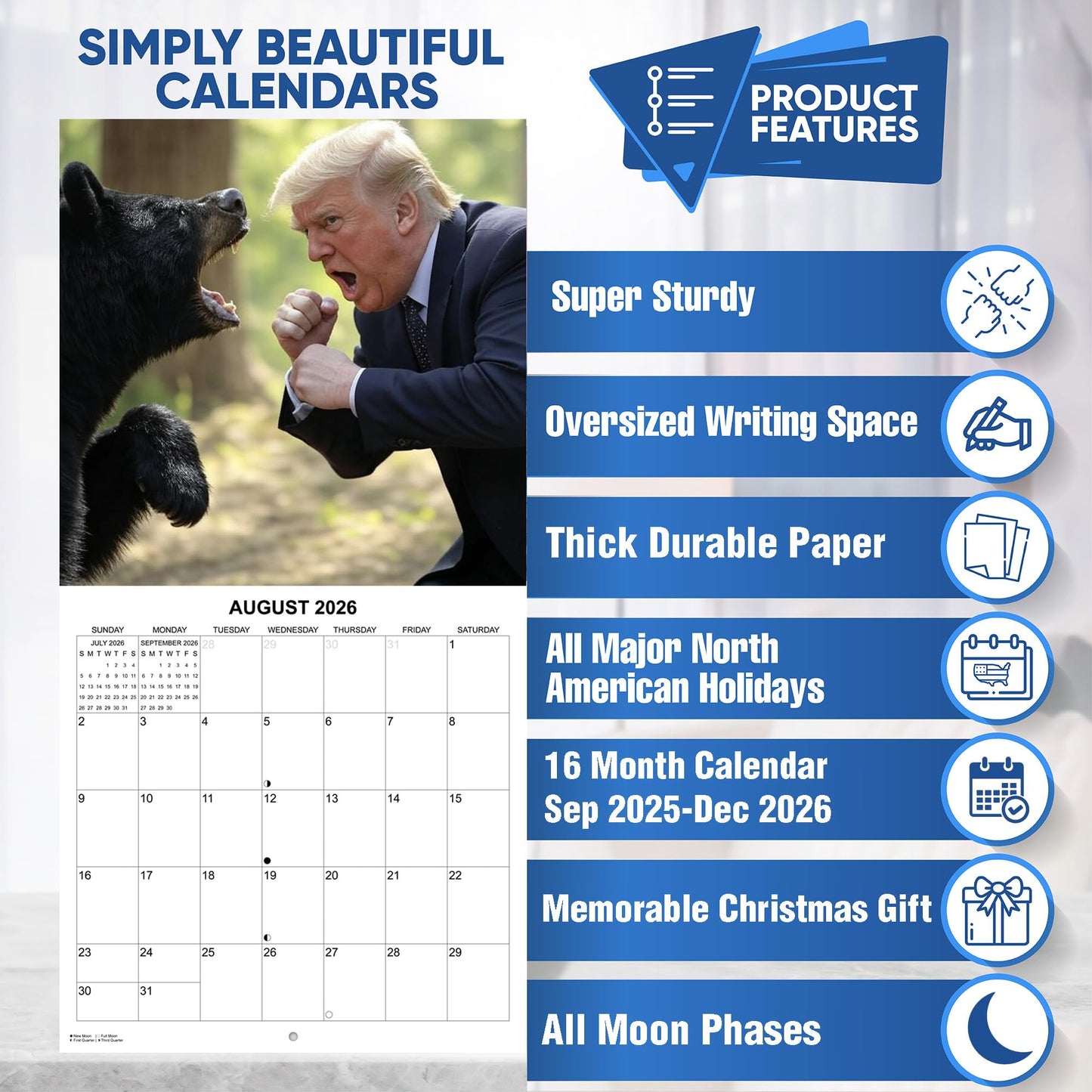 2026 Based Trump Funny Monthly Wall Calendar | 12" x 24" | Prank Gift White Elephant or Gag Gift Calendar 2025-2026