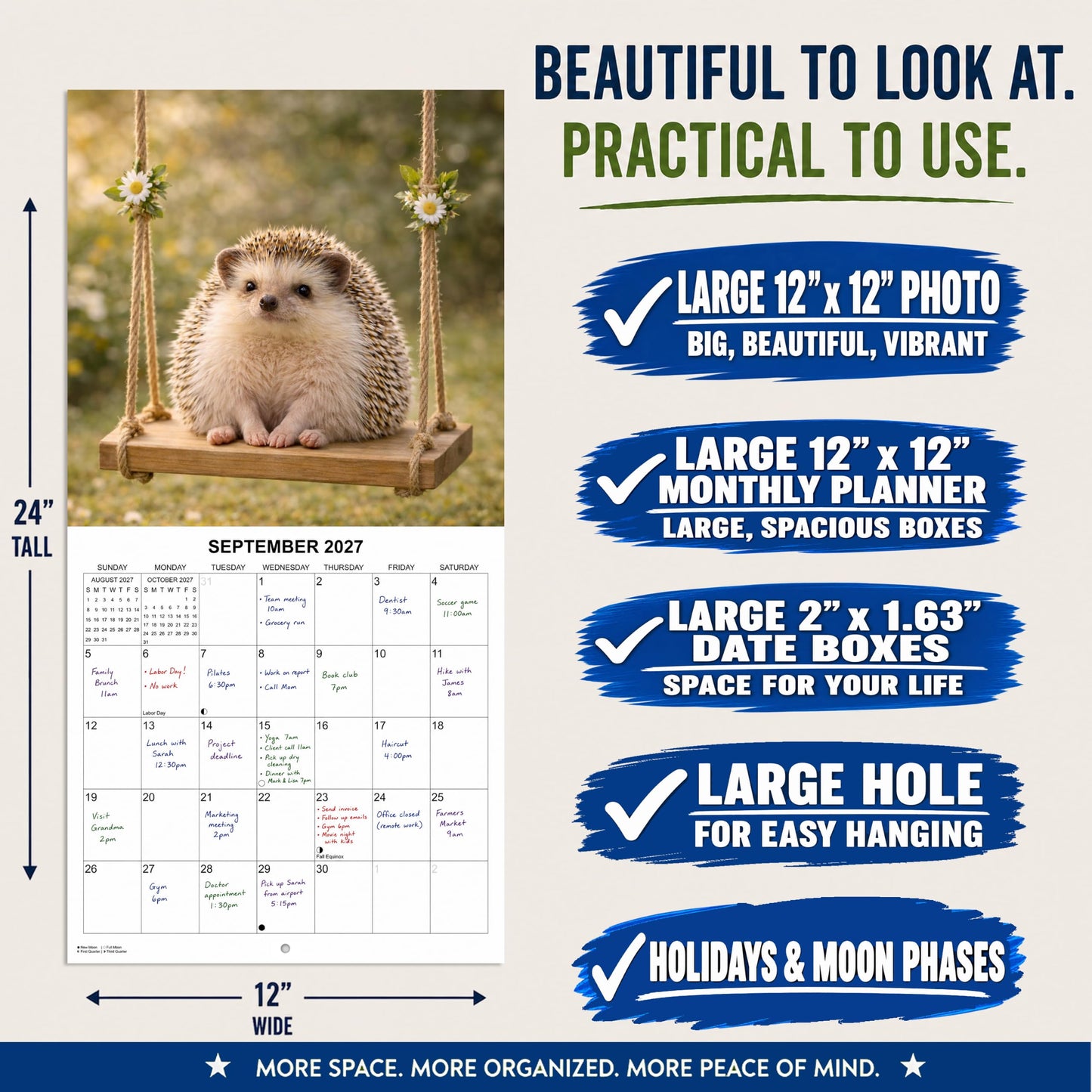 2027 Hedgehogs Monthly Wall Calendar | Cute Animals Calendar 2026-2027