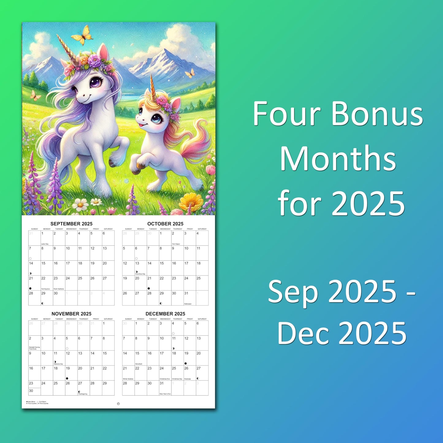 2026 Unicorns Monthly Wall Calendar | 12" x 24" | Kids Calendar 2025-2026