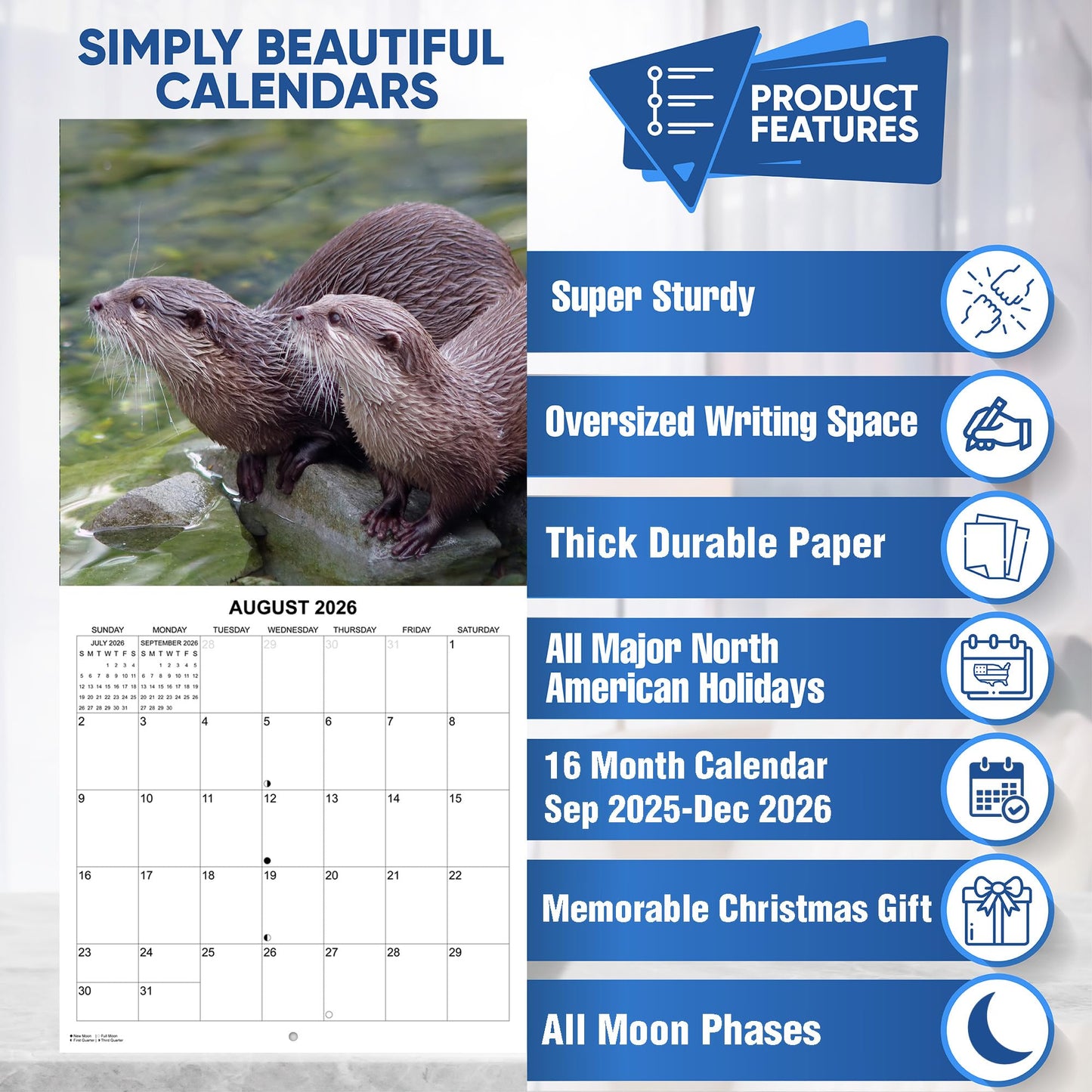 2026 Otters Monthly Wall Calendar | 12" x 24" | Animals Calendar 2025-2026
