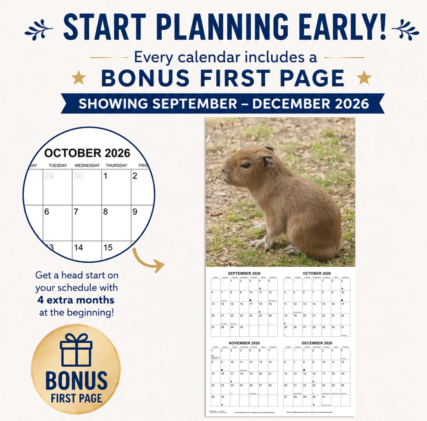 2027 Capybaras Monthly Wall Calendar | Cute Animals Calendar 2026-2027