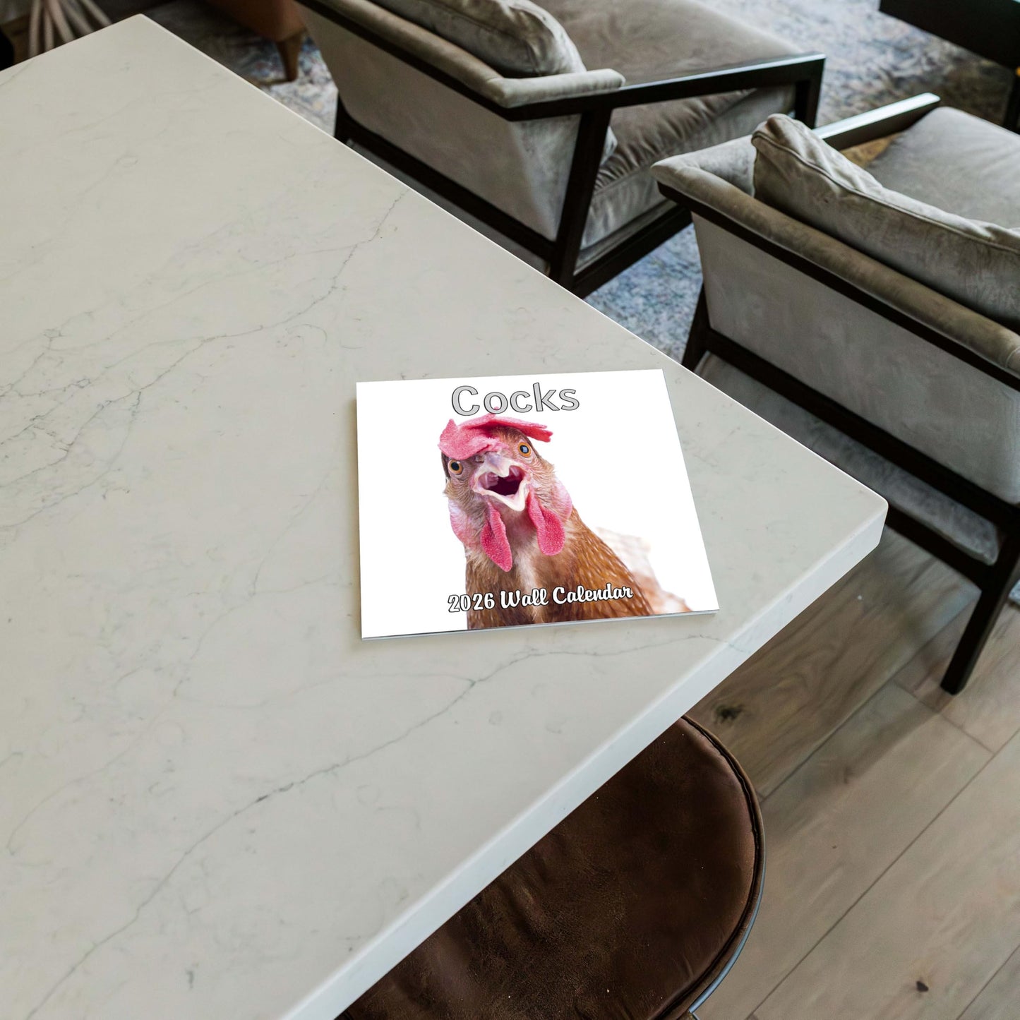2026 Cocks Calendar - Roosters 2026 | 12" x 24" | Thick Sturdy Paper | White Elephant Gift or Gag Gift