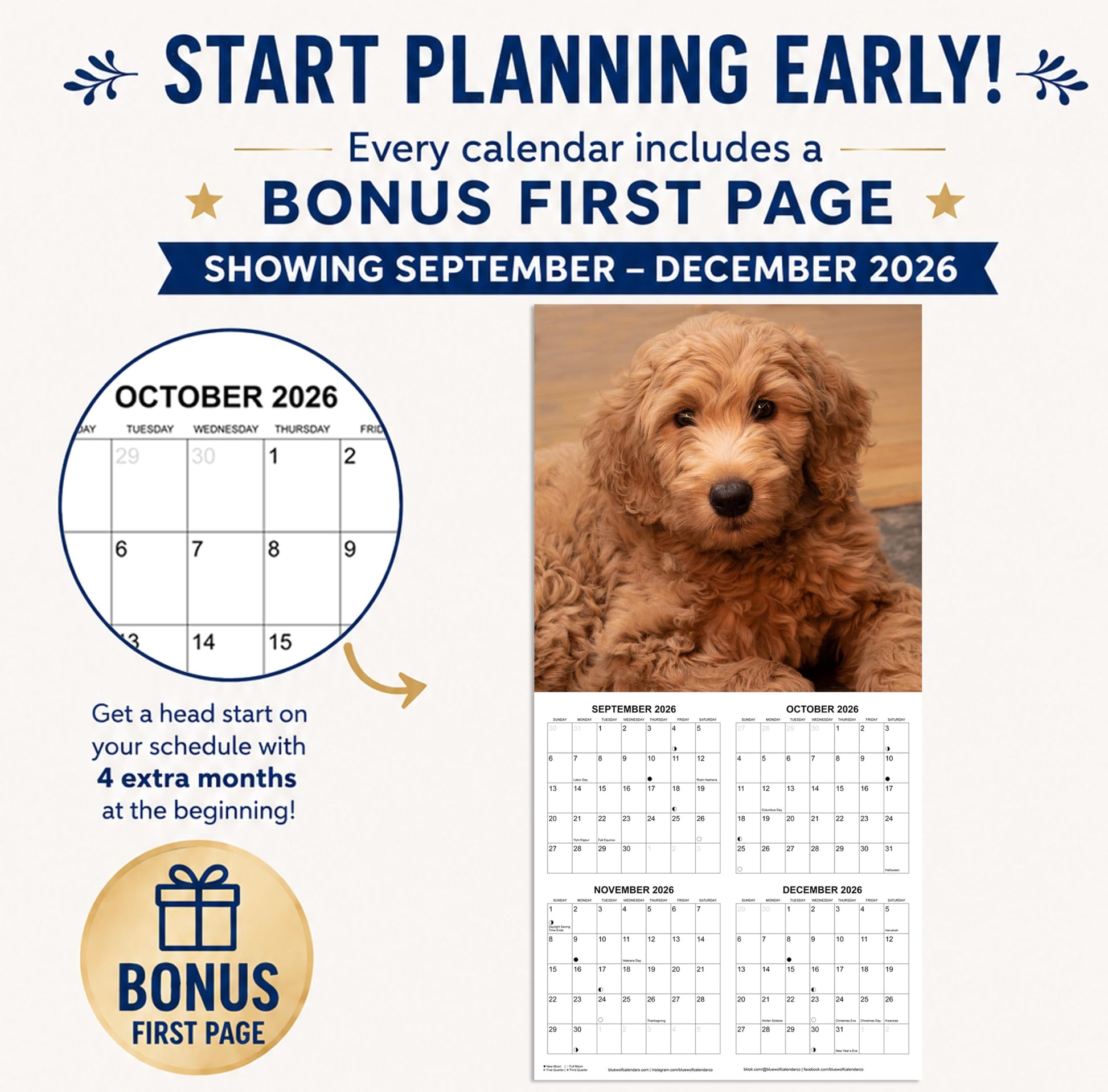 2027 Goldendoodles Monthly Wall Calendar | Cute Dog Calendar September 2026 - December 2027