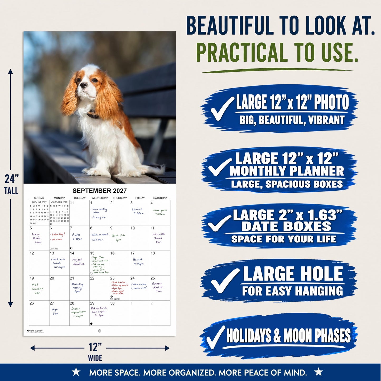 2027 Cavalier King Charles Spaniel Monthly Wall Calendar | Dog Calendar September 2026 - December 2027