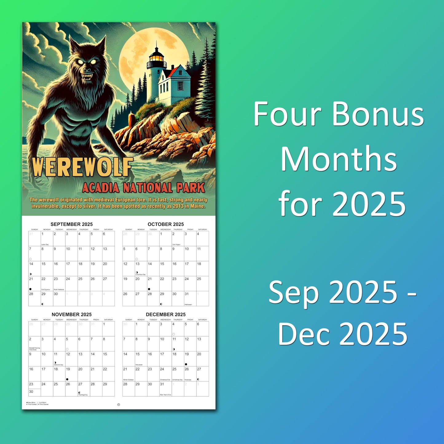 2026 National Park Lore Monthly Wall Calendar | 12" x 24" | Monsters & Cryptids in National Parks Calendar 2025-2026