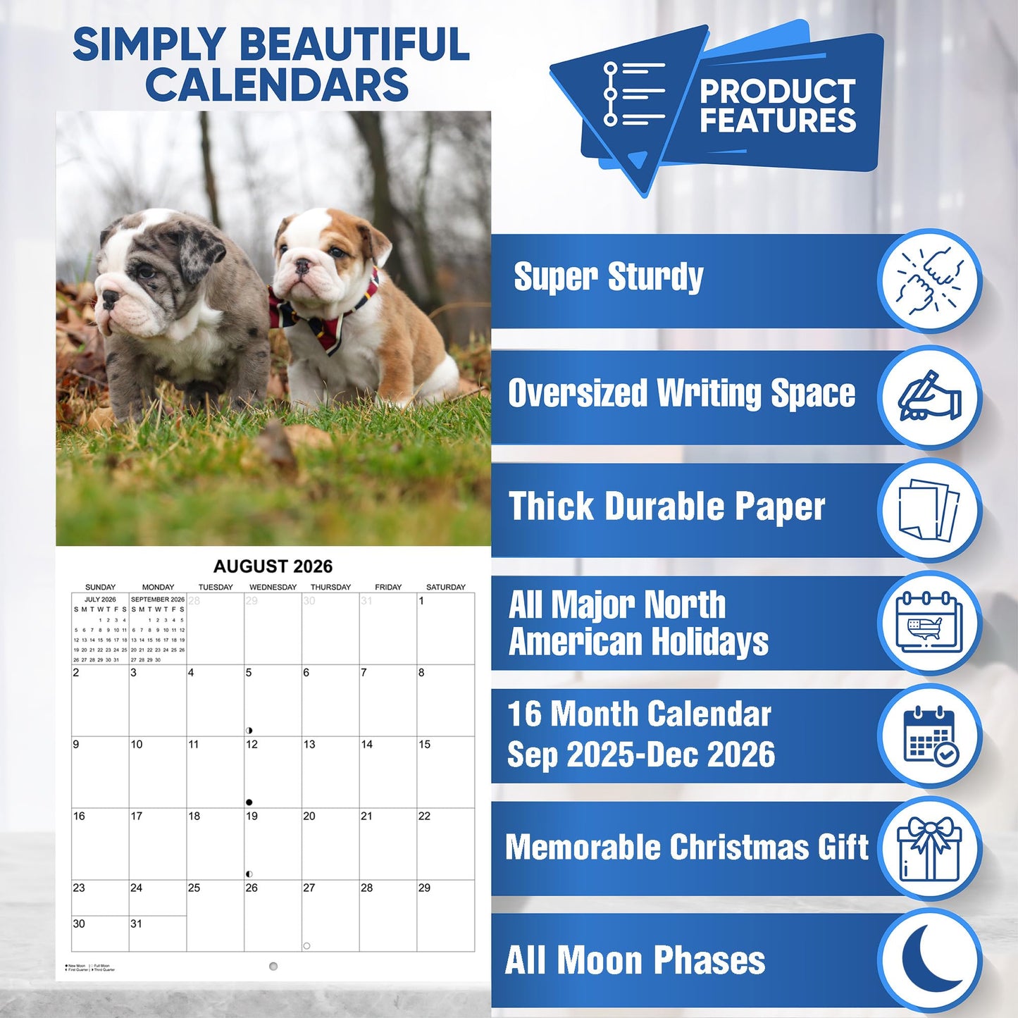 2026 English Bulldogs Monthly Wall Calendar | 12" x 24" | Dog Calendar September 2025 - December 2026