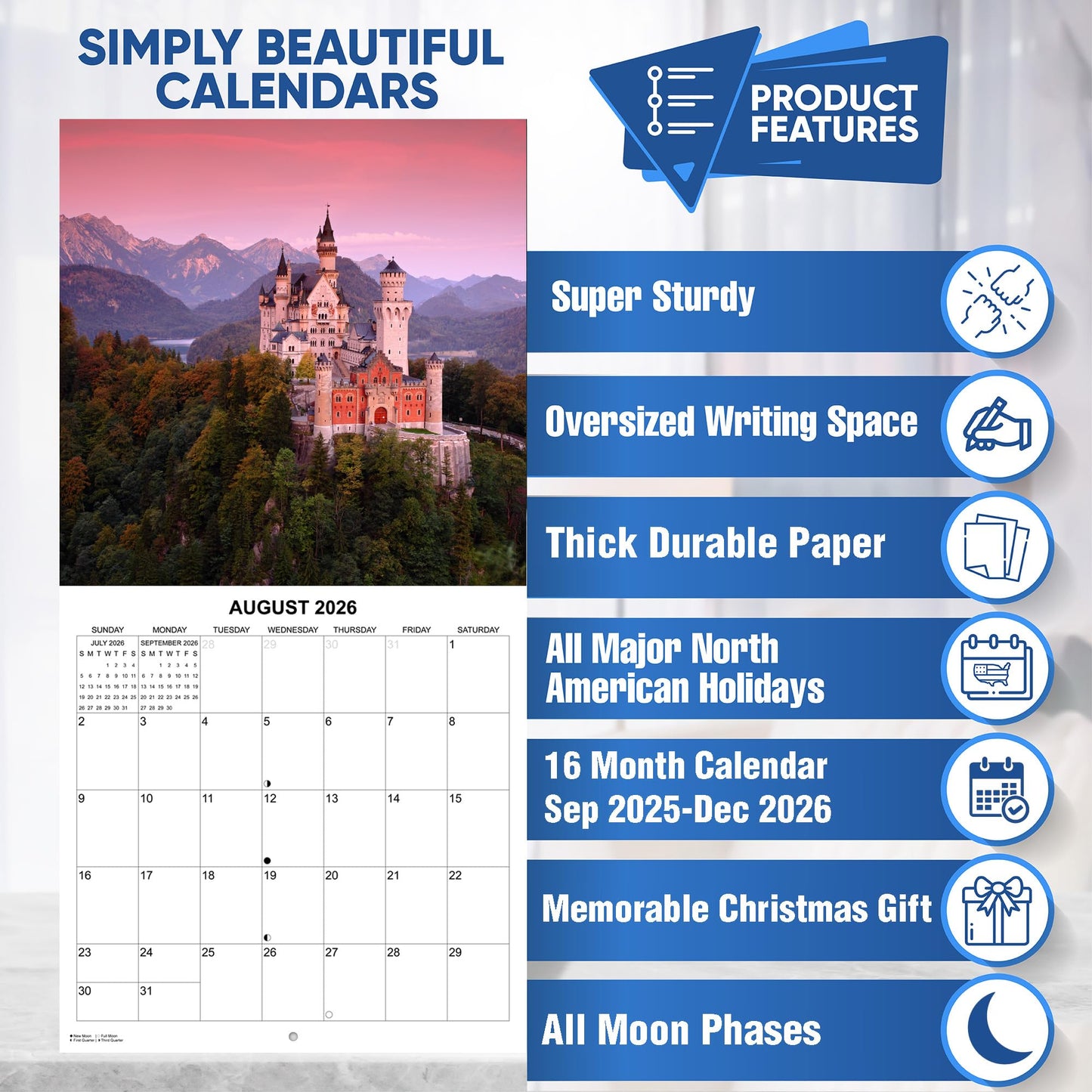 2026 Wonders of the World Monthly Wall Calendar | 12" x 24" | Travel Calendar 2025-2026
