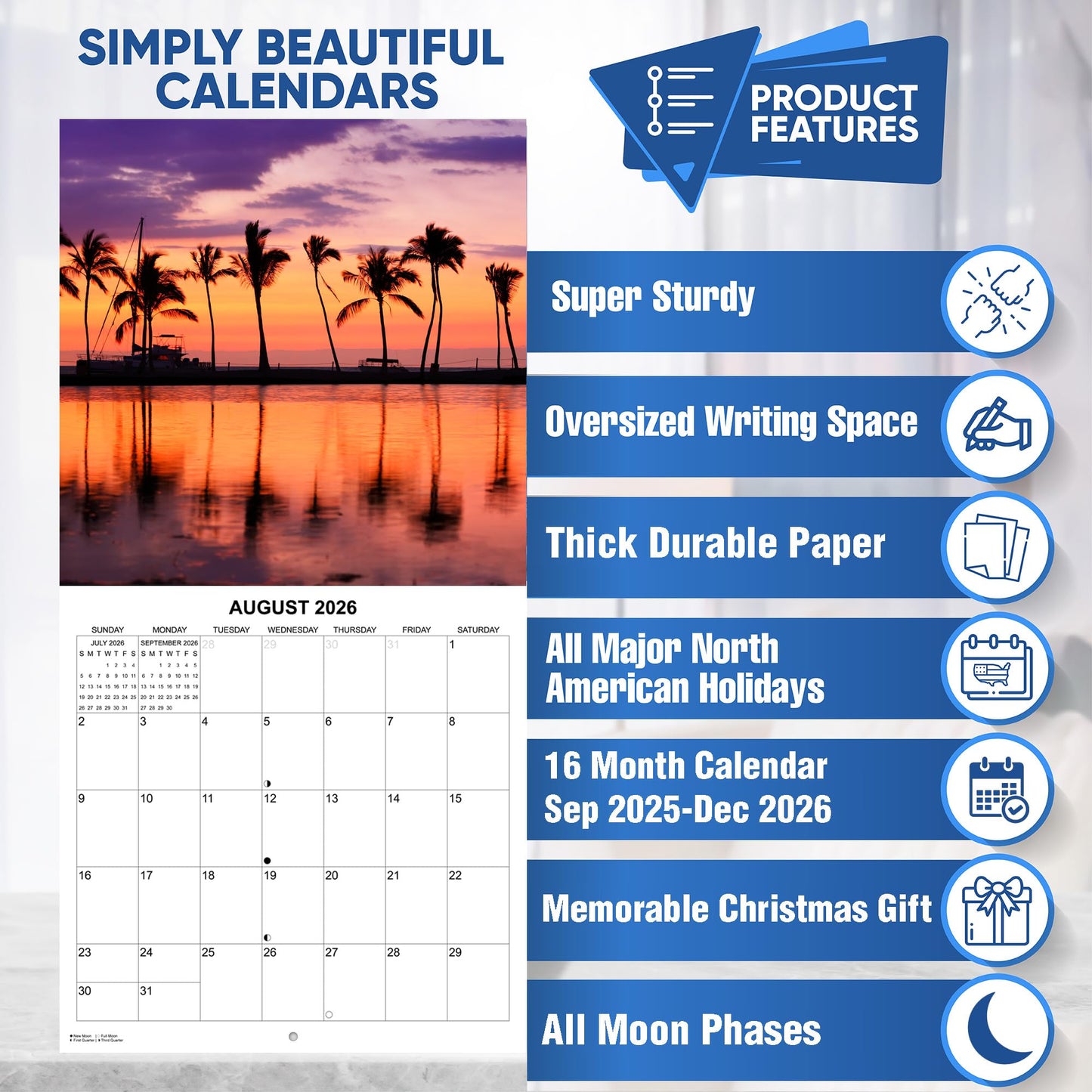 2026 Beaches Monthly Wall Calendar | 12" x 24" | Travel Calendar 2025-2026