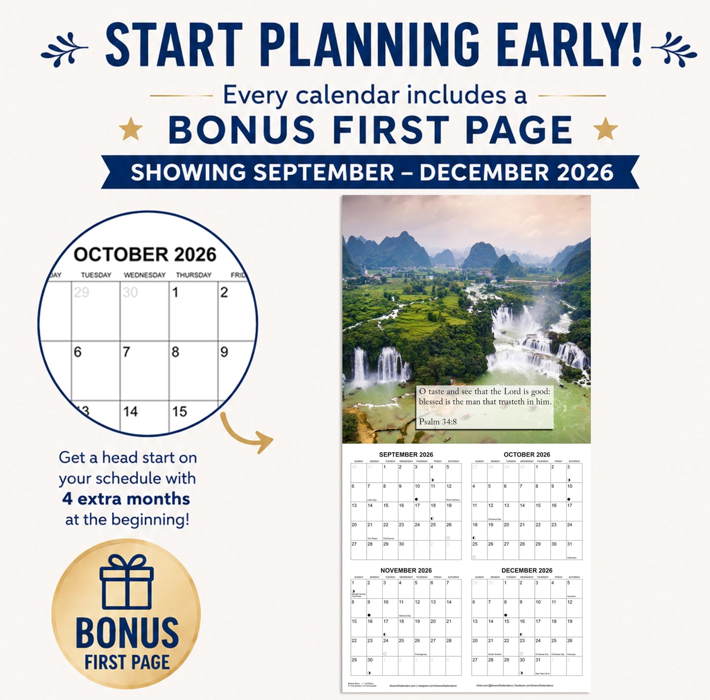 2027 Psalms Bible Verses Monthly Wall Calendar | Christian Calendar 2026-2027