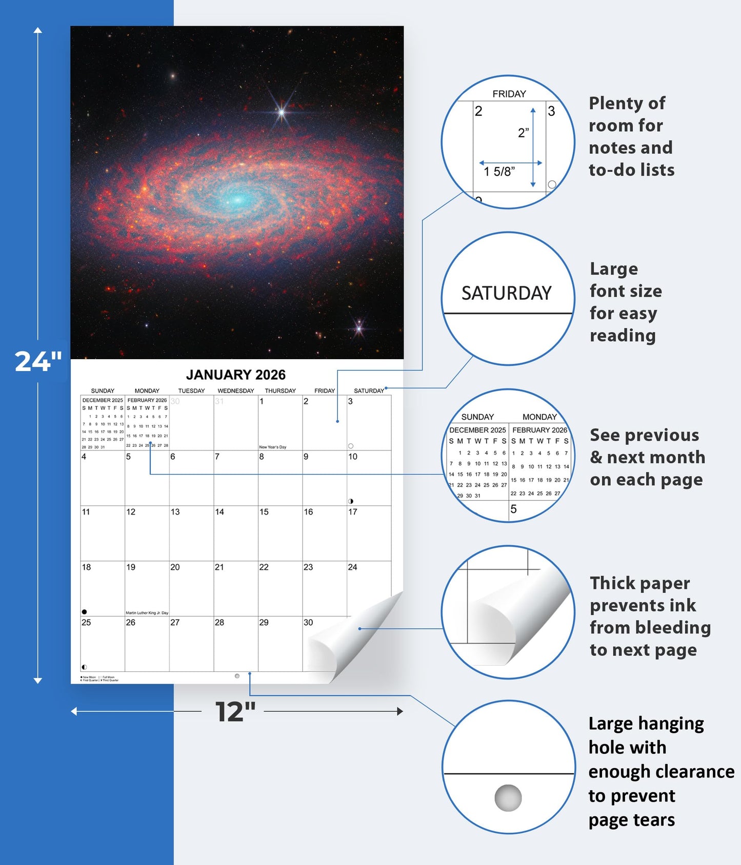 2026 The Cosmos: Images from the James Webb Space Telescope Monthly Wall Calendar - | 12" x 24" | Space Calendar 2025-2026