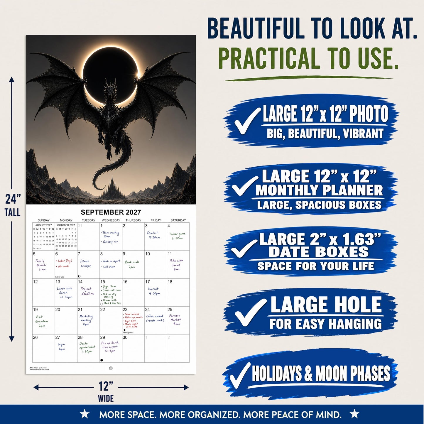 2027 Fantasy Dragons Monthly Wall Calendar | Fantasy Dragon Art Calendar 2026-2027