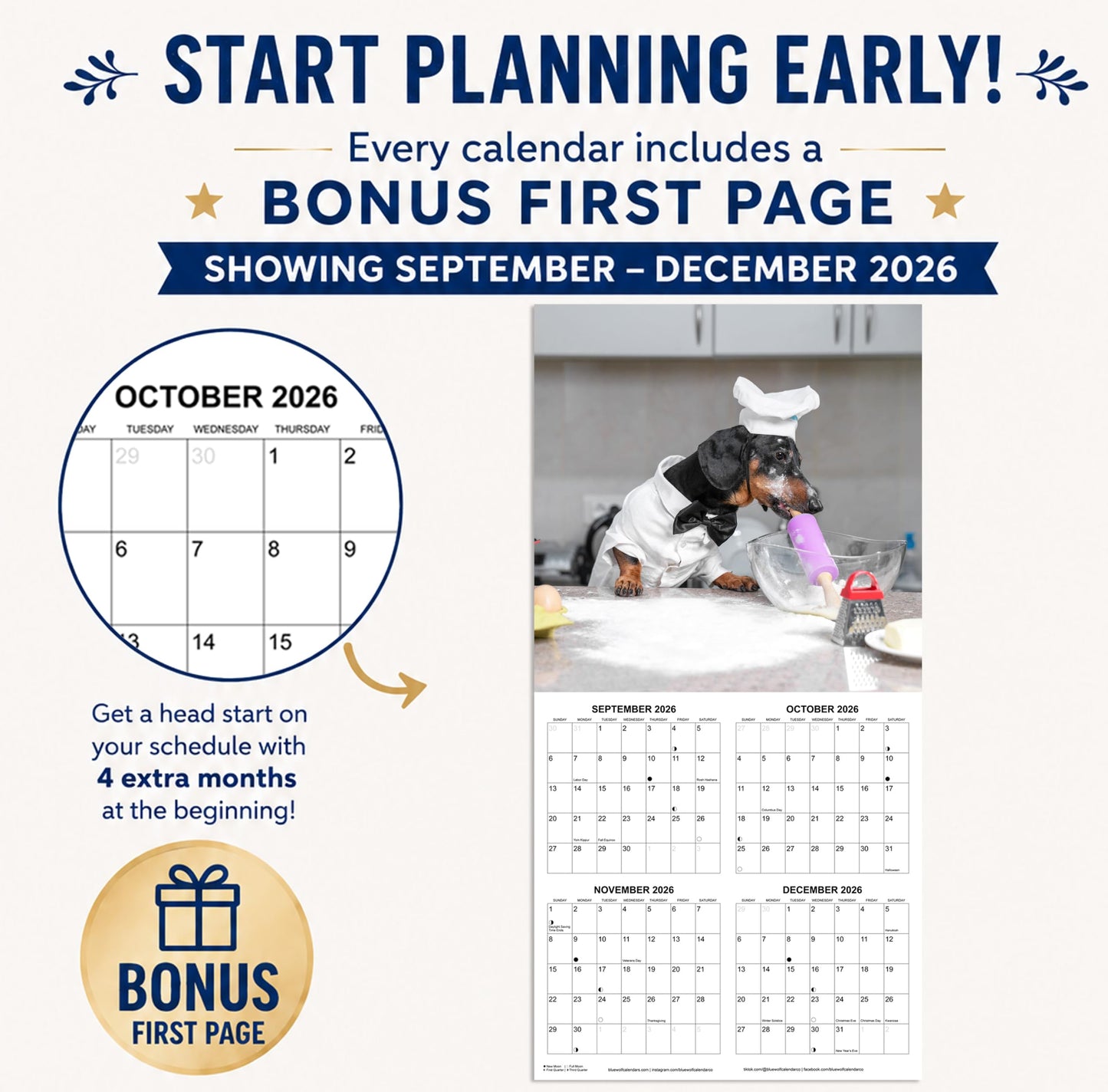 2027 Silly Dogs Monthly Wall Calendar | Funny Dogs Calendar September 2026 - December 2027