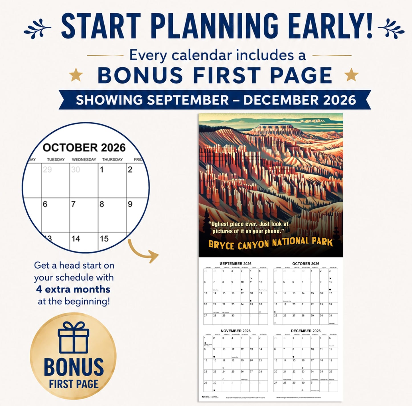 2027 Lousy National Parks - The Worst Reviews of America's Best Parks White Elephant Monthly Wall Calendar - Funny Gag Gift | Prank Gift Calendar 2026-2027