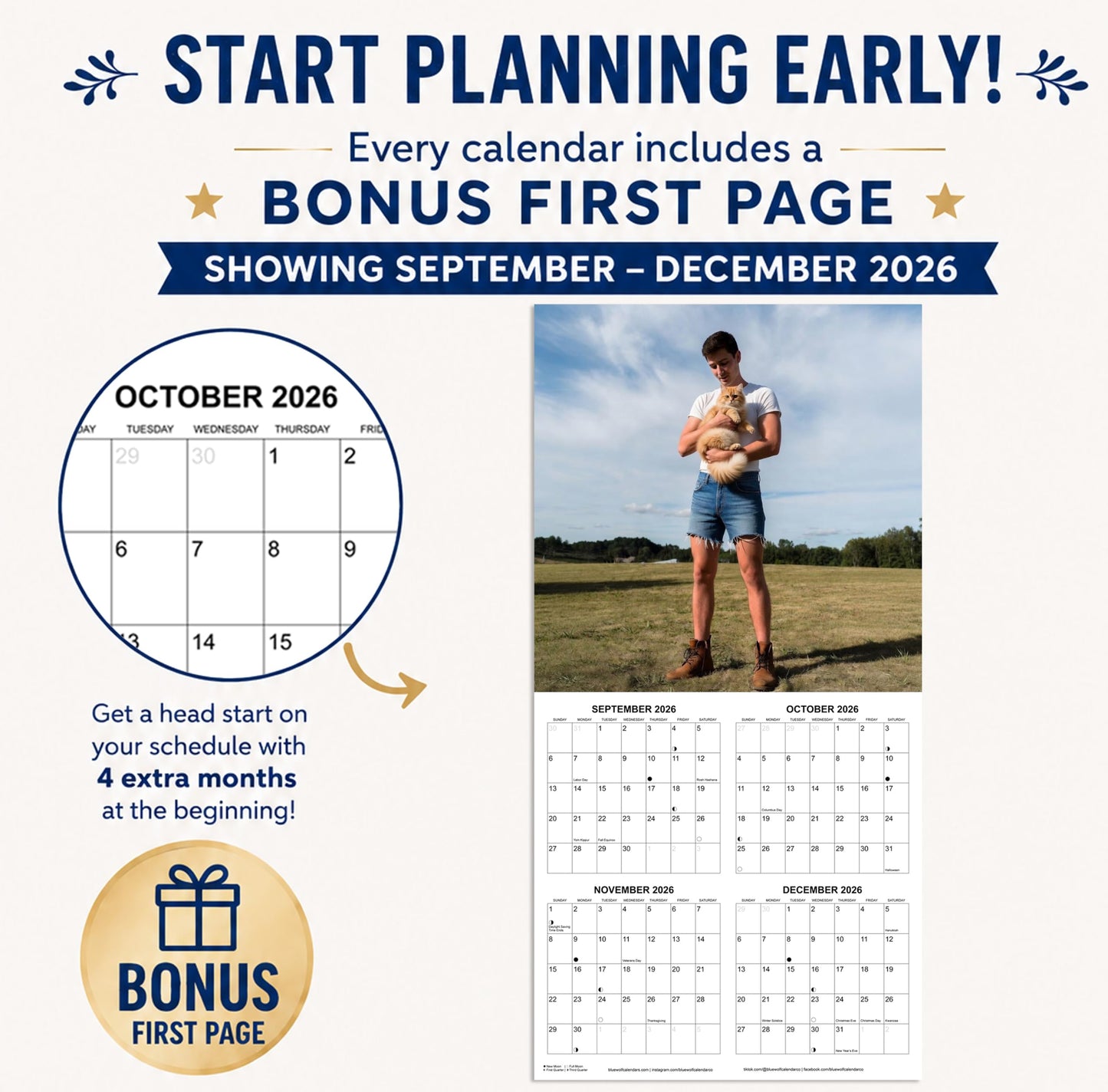 2027 Men in Jorts White Elephant Monthly Wall Calendar - Funny Gag Gift | Prank Gift Calendar 2026-2027
