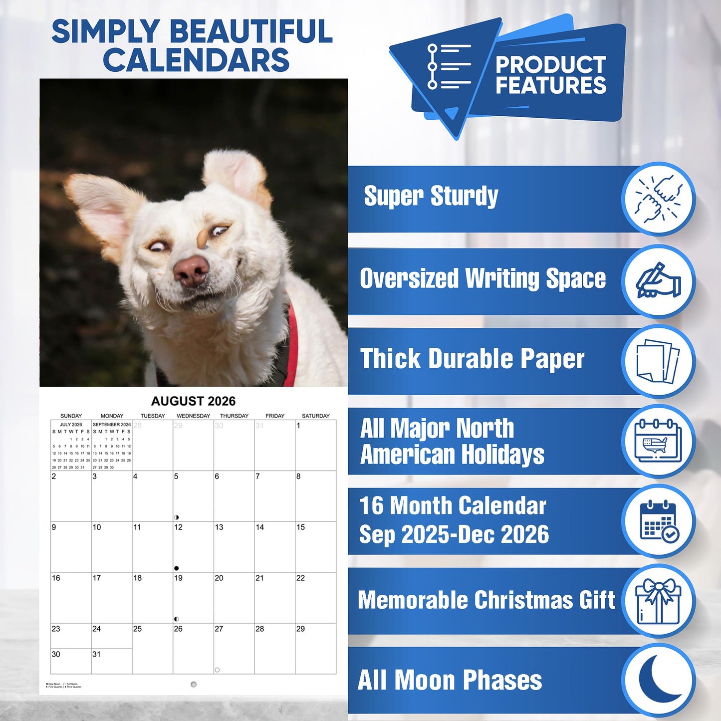 2026 Treat Time Monthly Wall Calendar - Dogs Making Funny Faces Trying to Catch Treats | 12" x 24" | Funny Dog Calendar September 2025 - December 2026