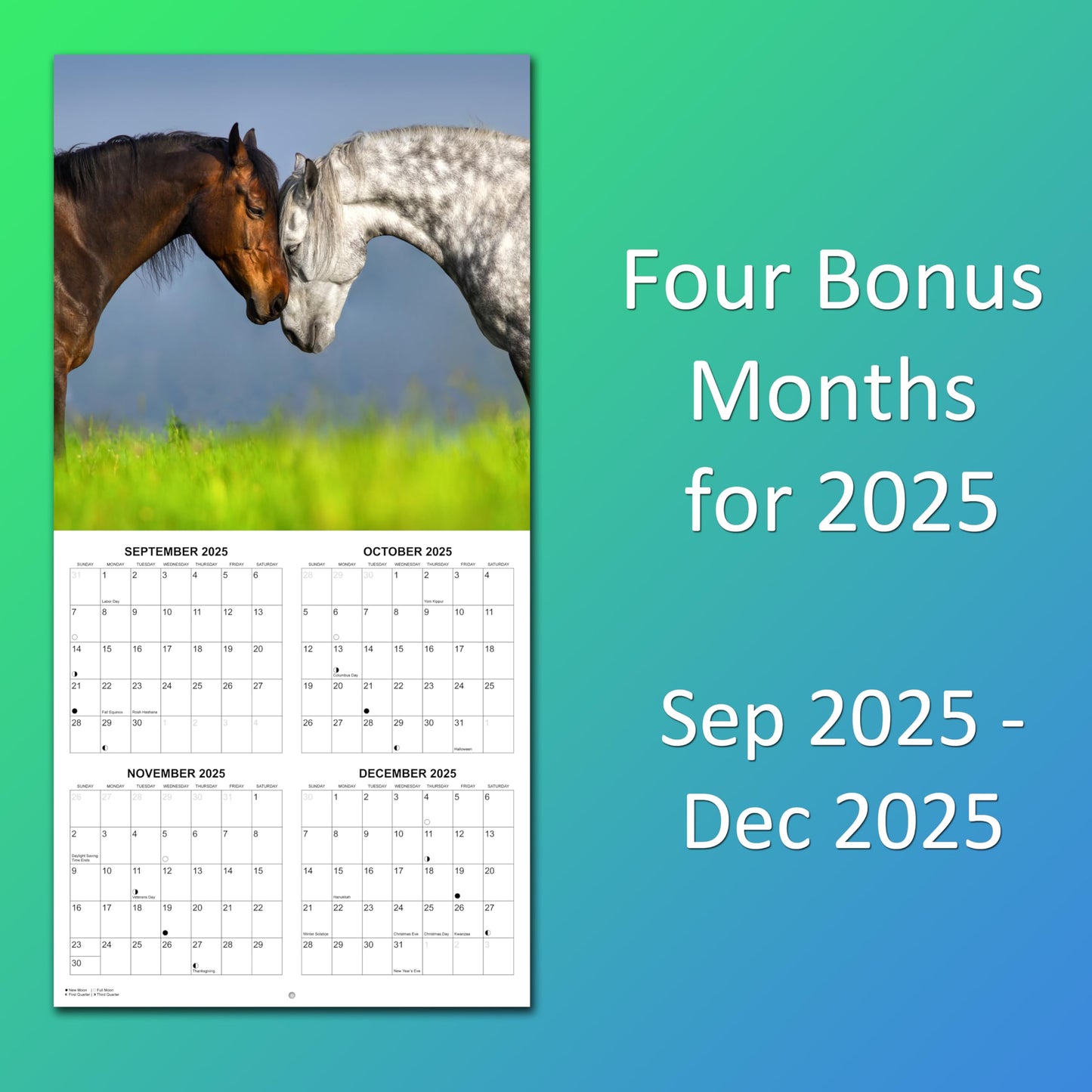 2026 Horses Monthly Wall Calendar | 12" x 24" | Animals Calendar 2025-2026