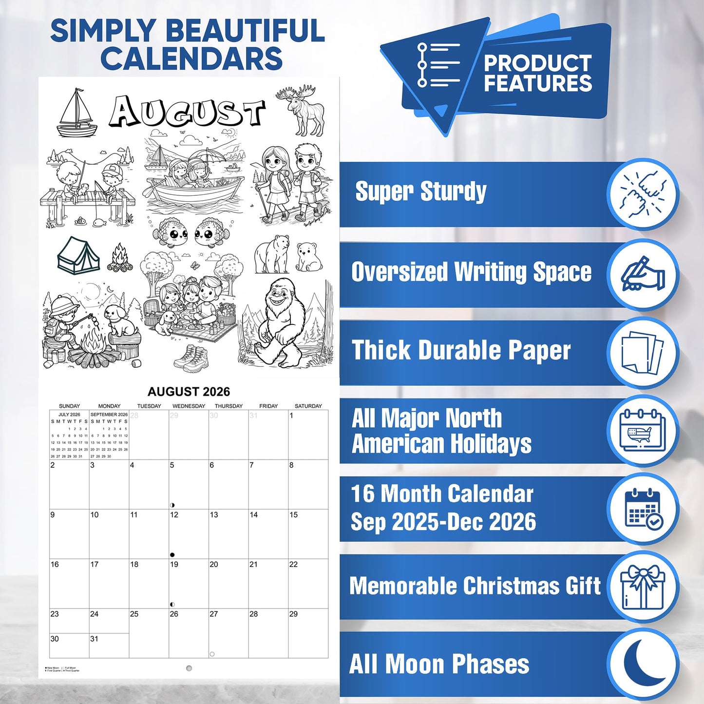 2026 Coloring Calendar Monthly Wall Calendar for Kids | 12" x 24" | Color Pages with Monthly Themes Coloring Wall Calendar 2025-2026