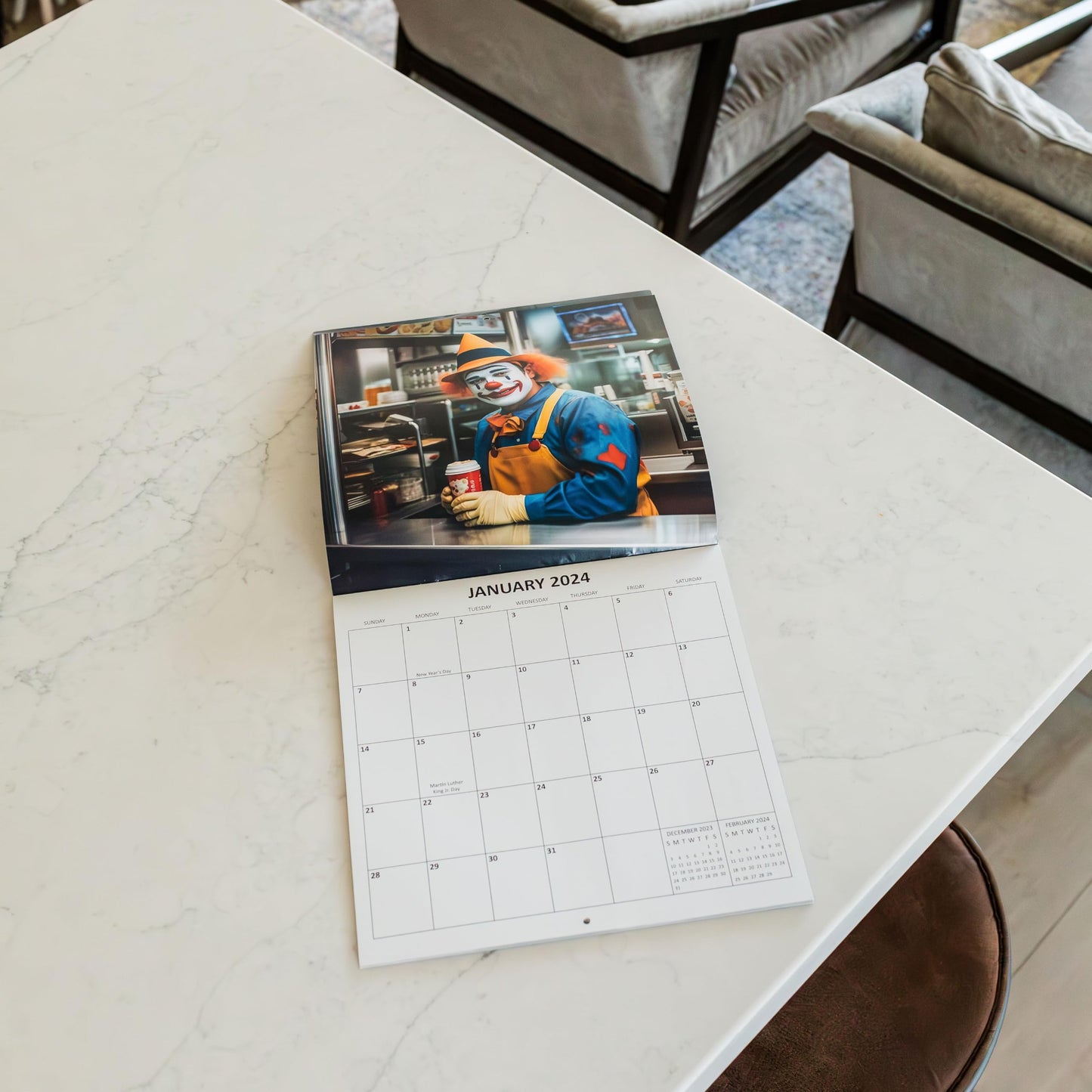 2026 Clowns in the Wild Monthly Wall Calendar | 12" x 24" | White Elephant Gag Gift Funny Creepy Clowns Calendar 2025-2026