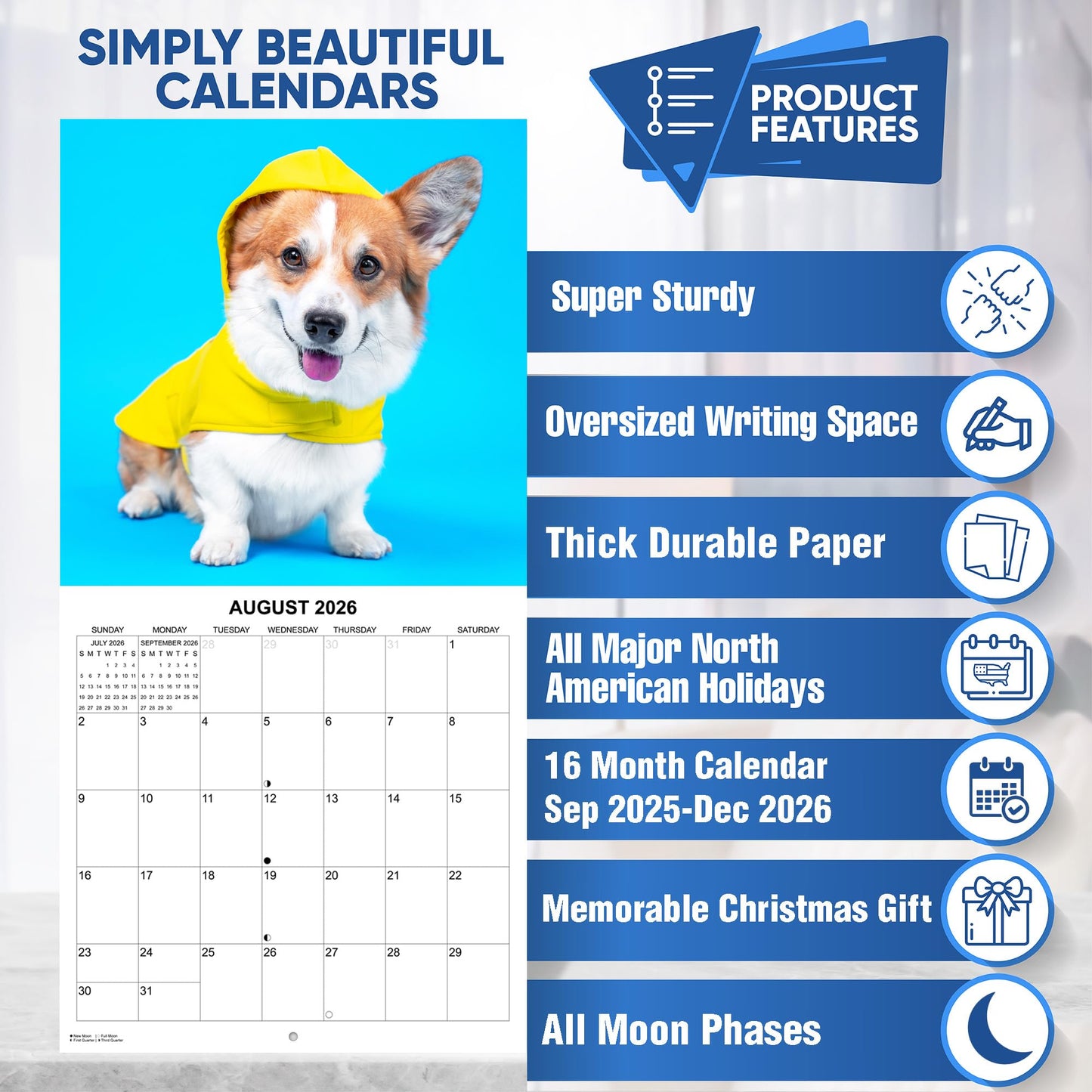 2026 Corgis Monthly Wall Calendar | 12" x 24" | Dog Calendar September 2025 - December 2026
