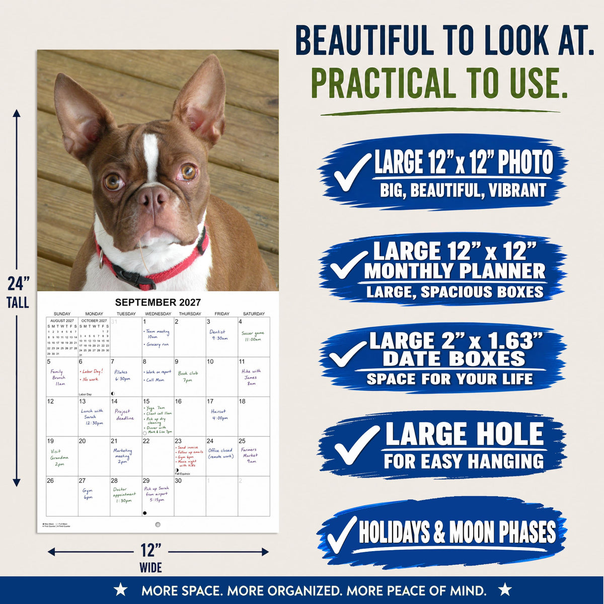 2027 Boston Terriers Monthly Wall Calendar | Dog Calendar September 2026- December 2027