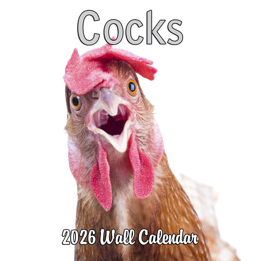 2026 Cocks Calendar - Roosters 2026 | 12" x 24" | Thick Sturdy Paper | White Elephant Gift or Gag Gift