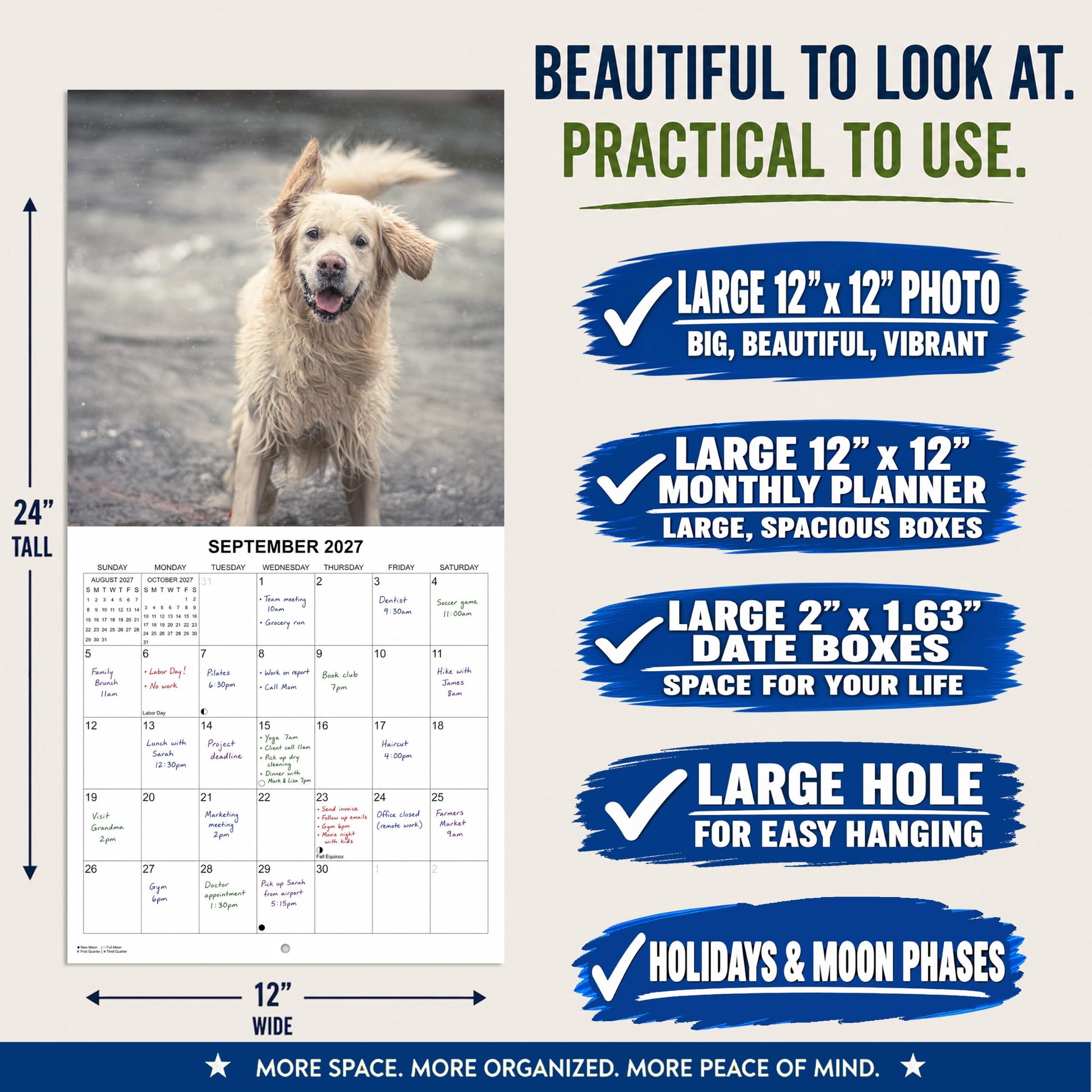 2027 Golden Retrievers Monthly Wall Calendar | Cute Dogs Calendar September 2026 - December 2027
