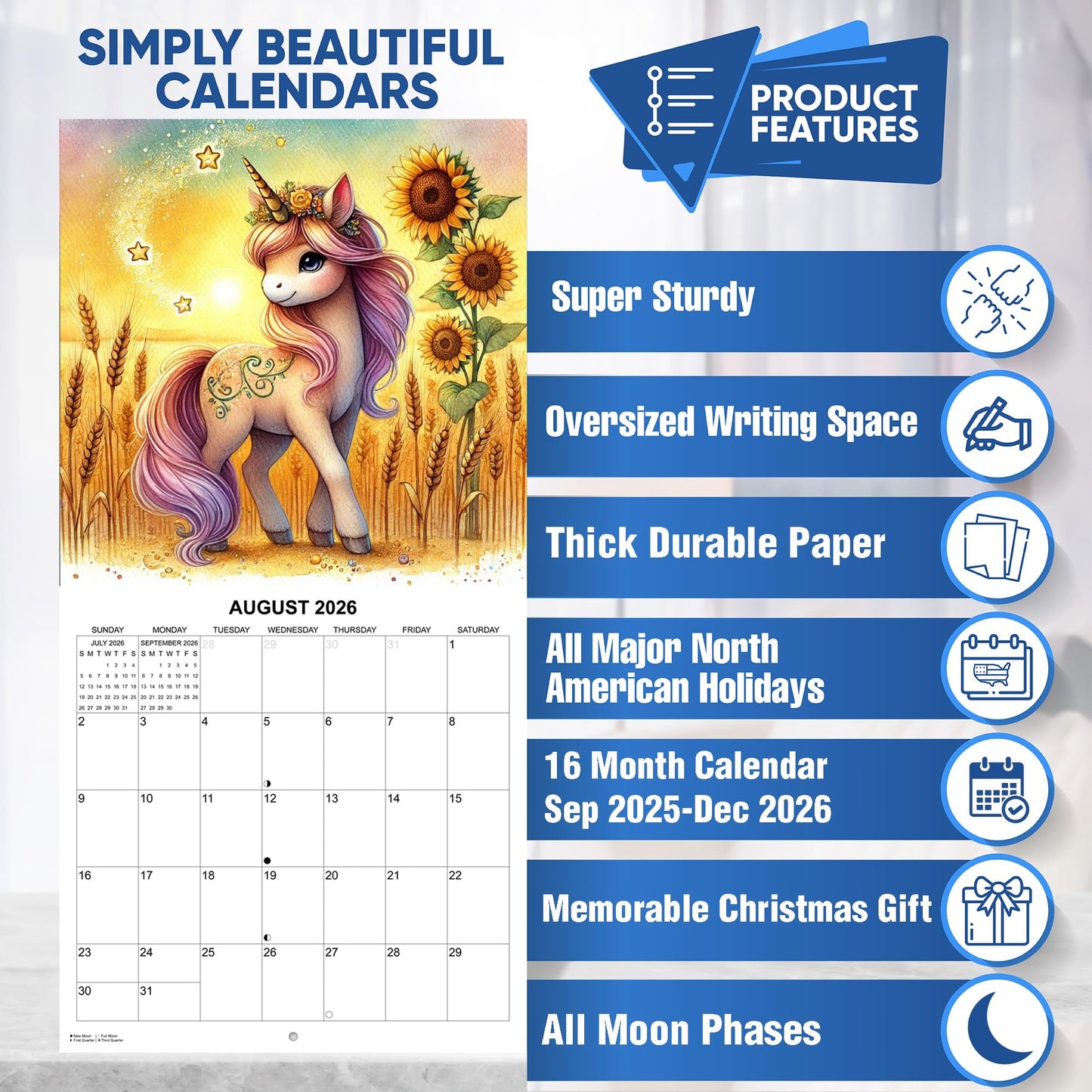2026 Unicorns Monthly Wall Calendar | 12" x 24" | Kids Calendar 2025-2026