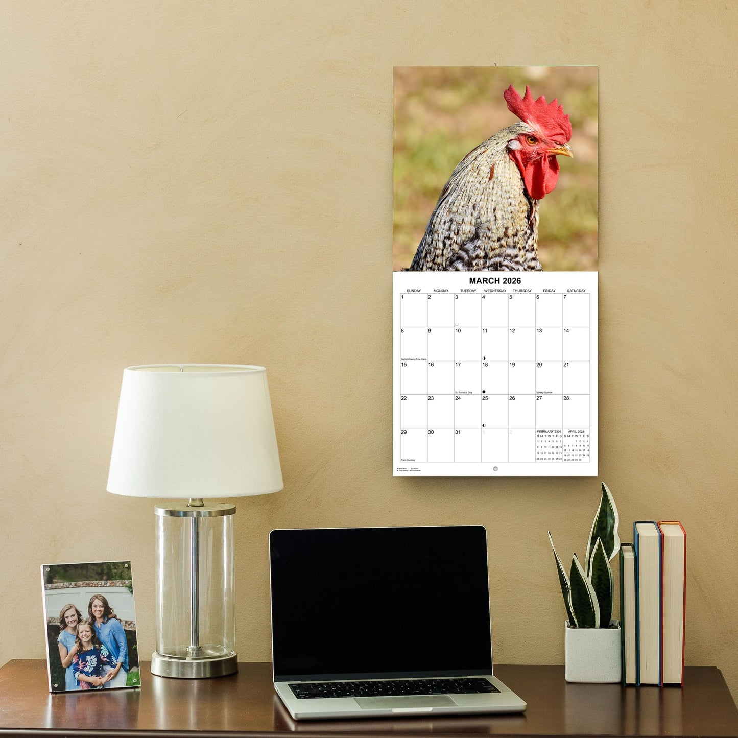 2026 Cocks Calendar - Roosters 2026 | 12" x 24" | Thick Sturdy Paper | White Elephant Gift or Gag Gift