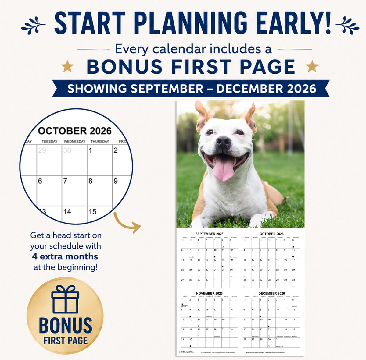 2027 Smiling Dogs Monthly Wall Calendar | Funny Happy Dogs Calendar September 2026 - December 2027