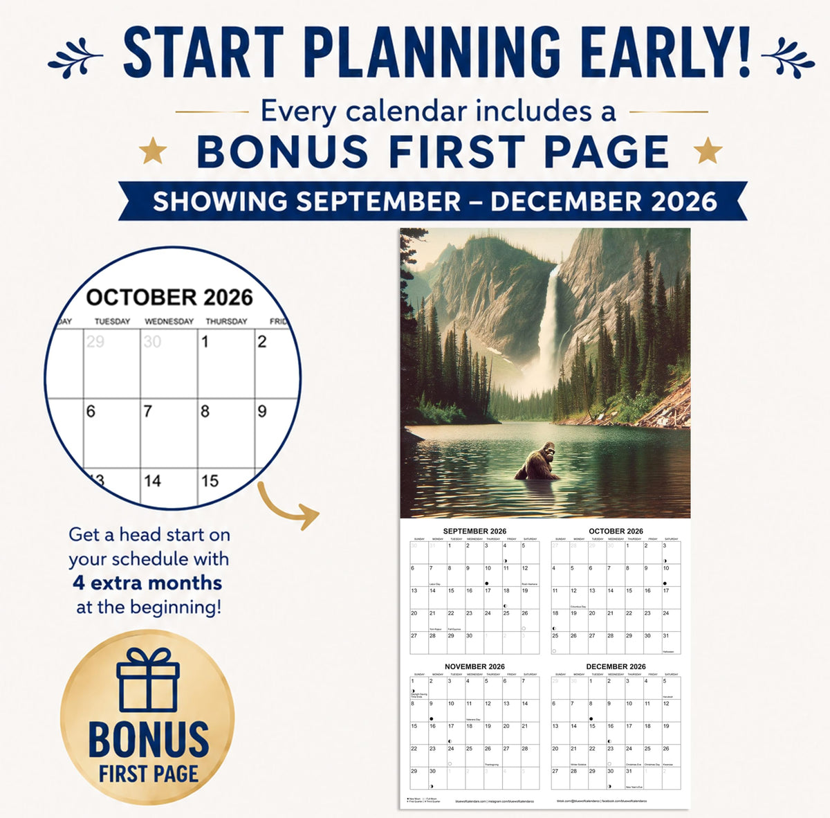 2027 Lost Bigfoot Photographs White Elephant Monthly Wall Calendar - Funny Gag Gift | Prank Gift Calendar 2026-2027