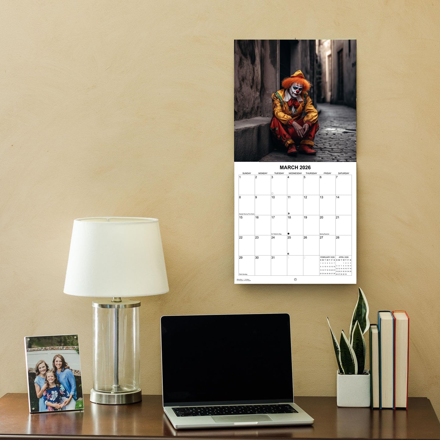 2026 Clowns in the Wild Monthly Wall Calendar | 12" x 24" | White Elephant Gag Gift Funny Creepy Clowns Calendar 2025-2026