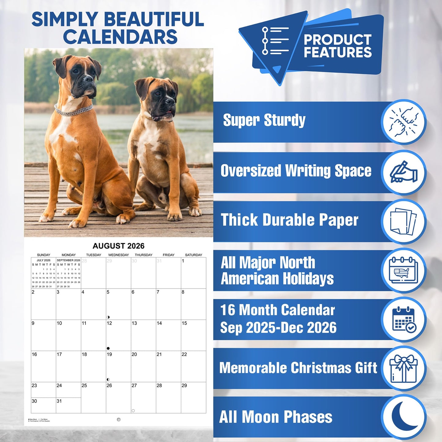 2026 Boxers Monthly Wall Calendar | 12" x 24" | Dogs Calendar September 2025- December 2026