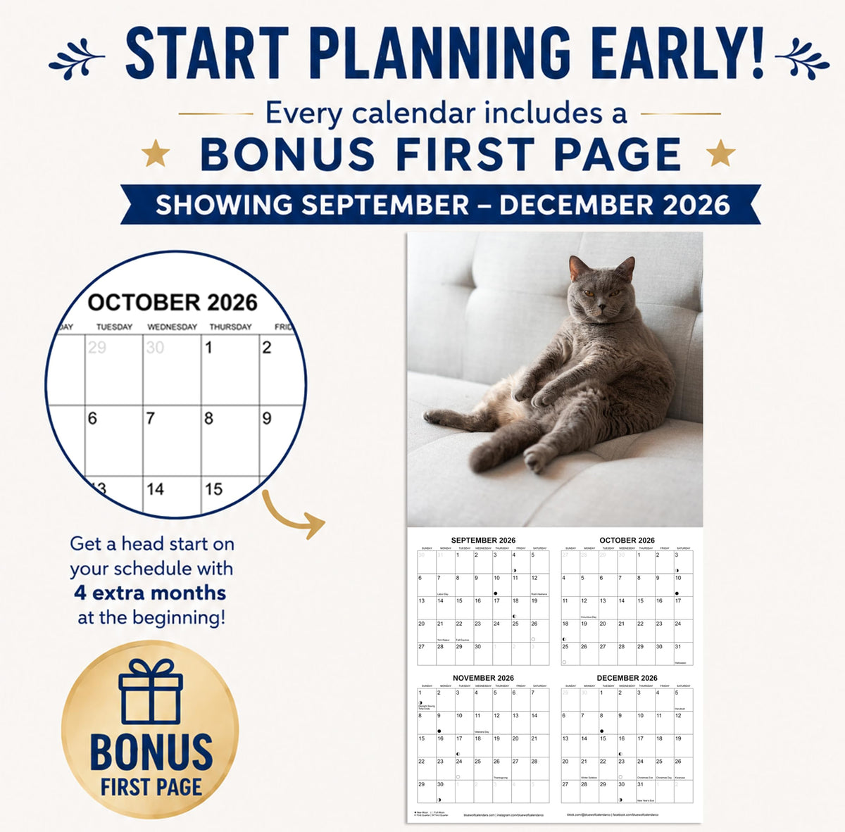 2027 Fat Cats Monthly Wall Calendar | Funny Cats Gag Gift or White Elephant Gift Calendar 2026-2027