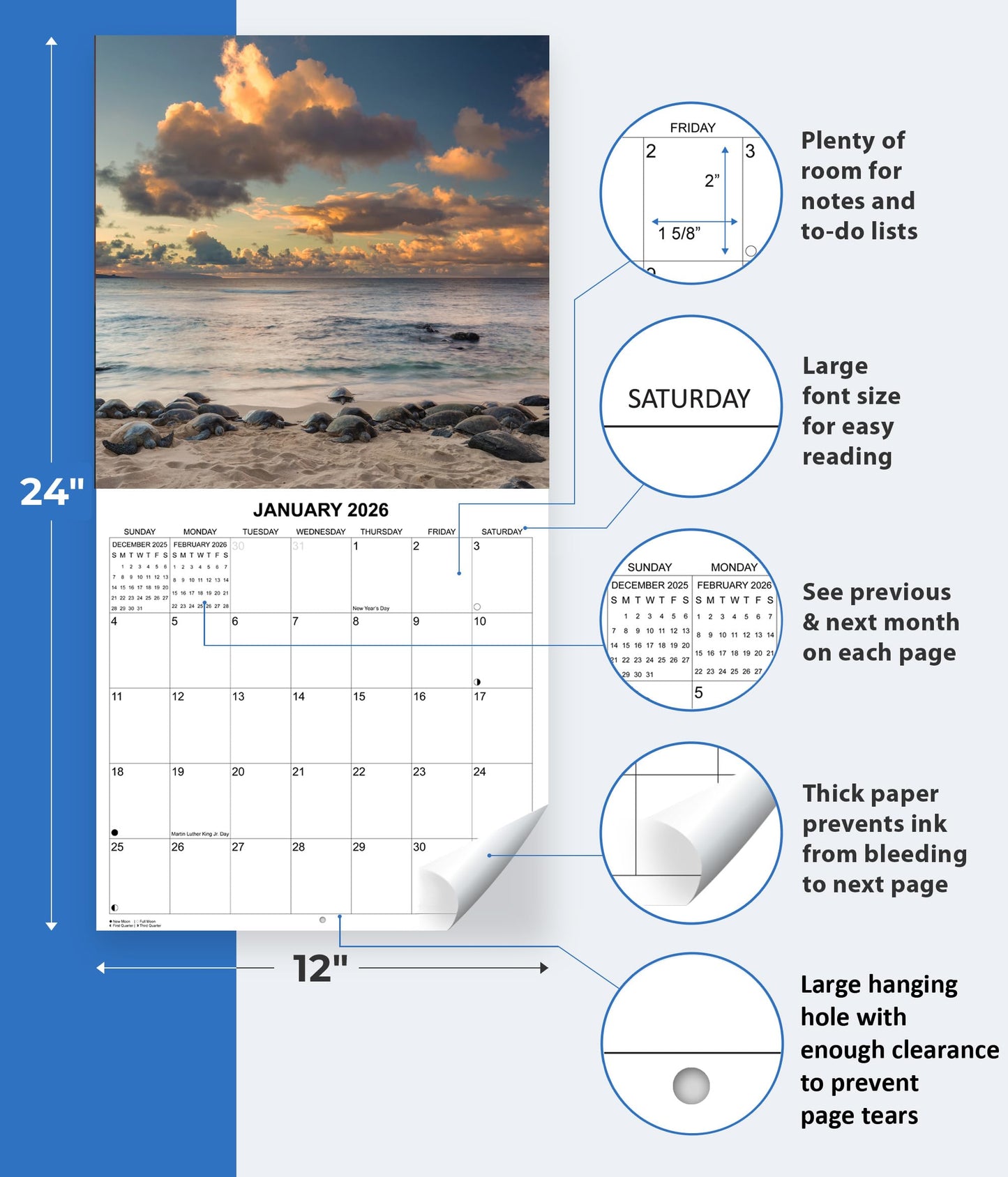 2026 Road to Hana Maui Hawaii Monthly Wall Calendar | 12" x 24" | Travel Calendar 2025-2026