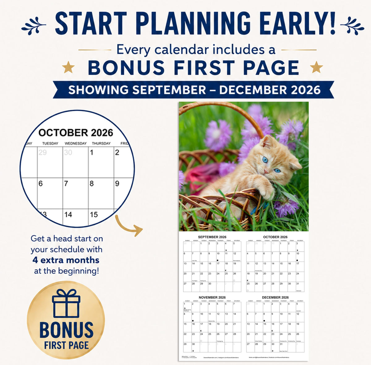 2027 Kittens Monthly Wall Calendar | Cute Cats Calendar 2026-2027