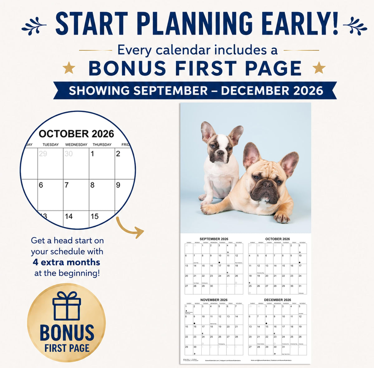 2027 French Bulldogs Monthly Wall Calendar | Cute Dog Calendar 2026-2027