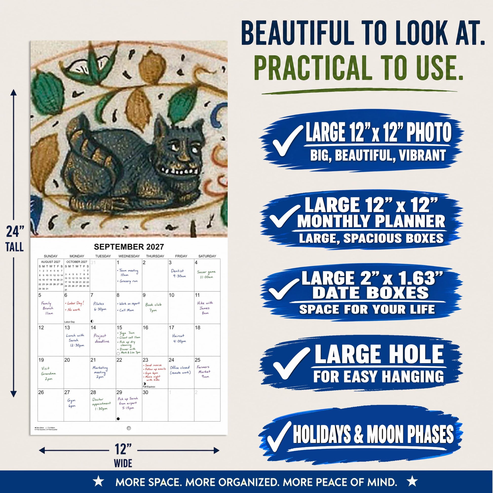 2027 Strange Medieval Cats White Elephant Monthly Wall Calendar - Funny Gag Gift Ugly Cat Illustrations | Funny Medieval Art Gift Calendar 2026-2027