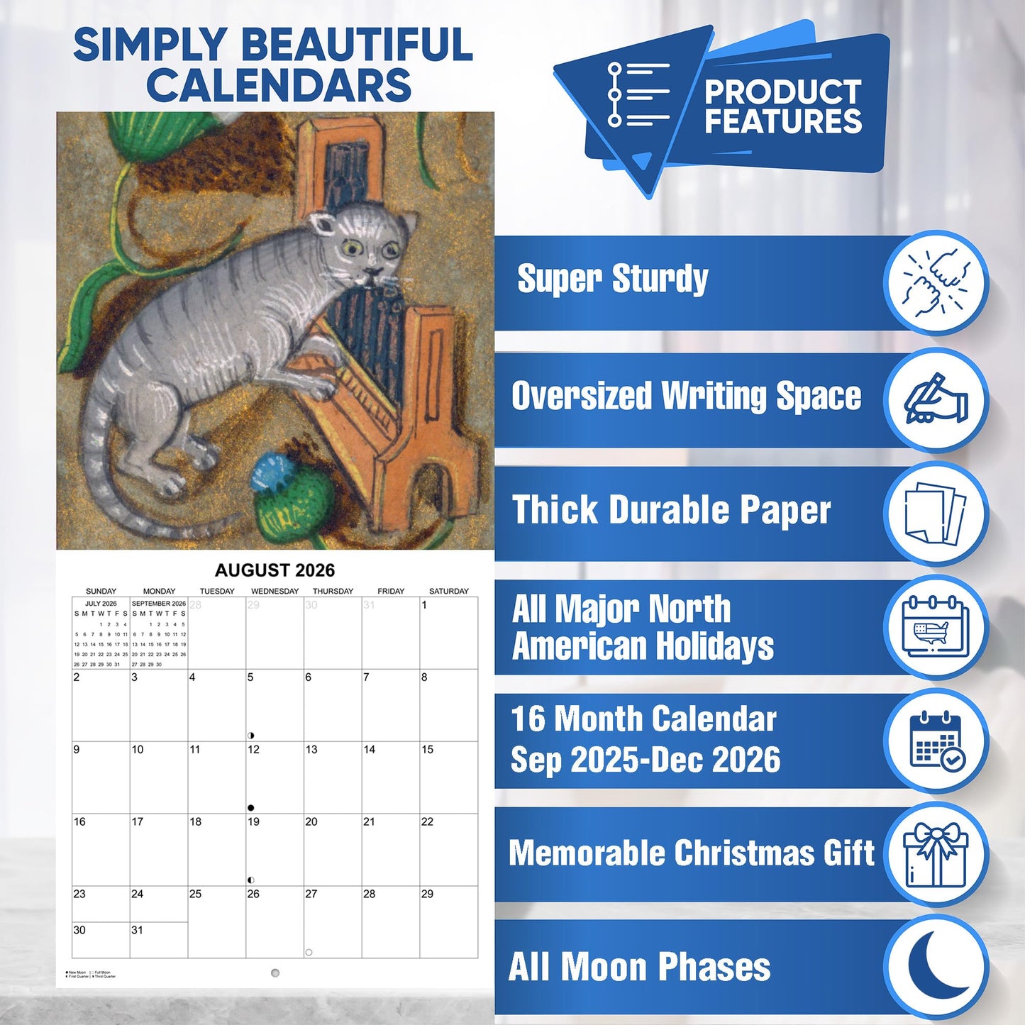 2026 History's Oddest Cat Art Monthly Wall Calendar - Ugly Cat Paintings through the Ages | 12" x 24" | White Elephant or Gag Gift Funny Calendar 2025-2026