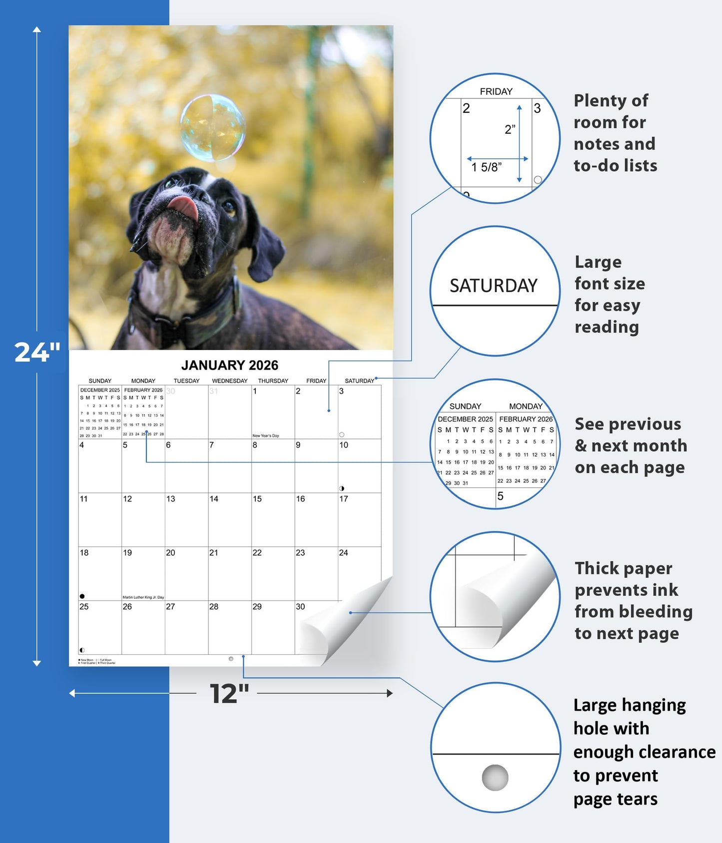 2026 Silly Dogs Monthly Wall Calendar | 12" x 24" | Funny Dogs Calendar September 2025 - December 2026